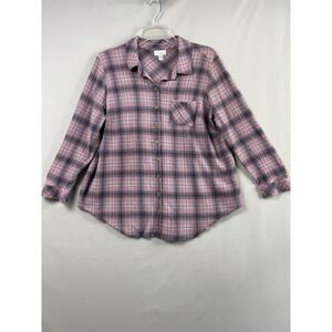 J Jill Petite Plaid Button Up Shirt Top Pink Blue Gauze